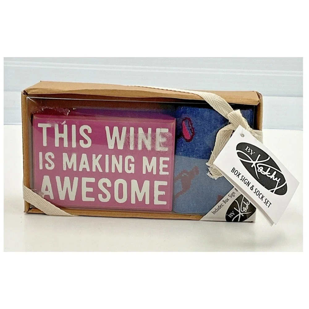Primitives by Kathy Wine Gift Set Box‎ Sign and Socks